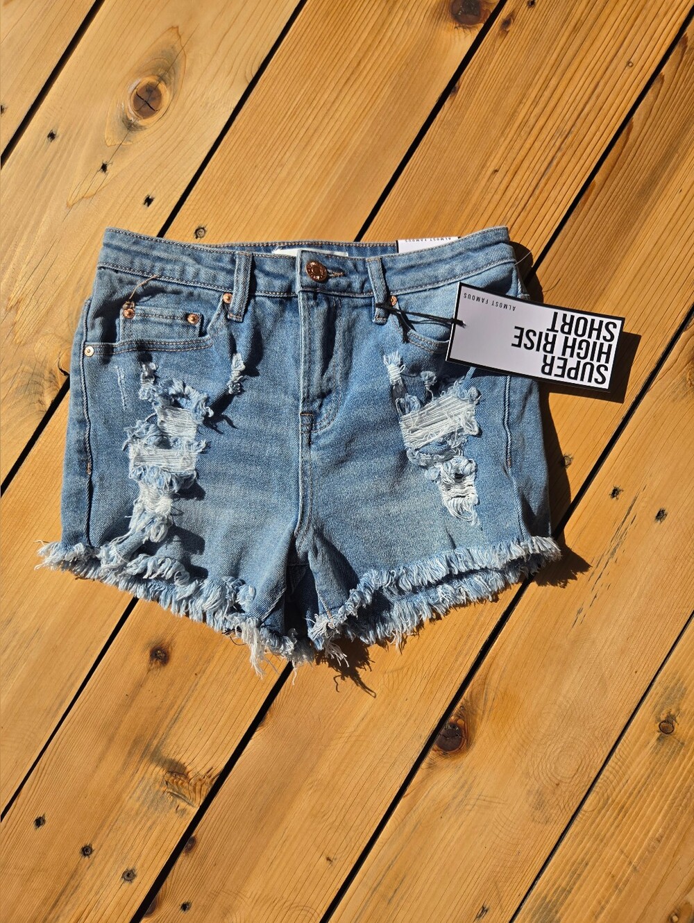 Almost Famous Distressed Light Blue Super High-Rise Jean Shorts